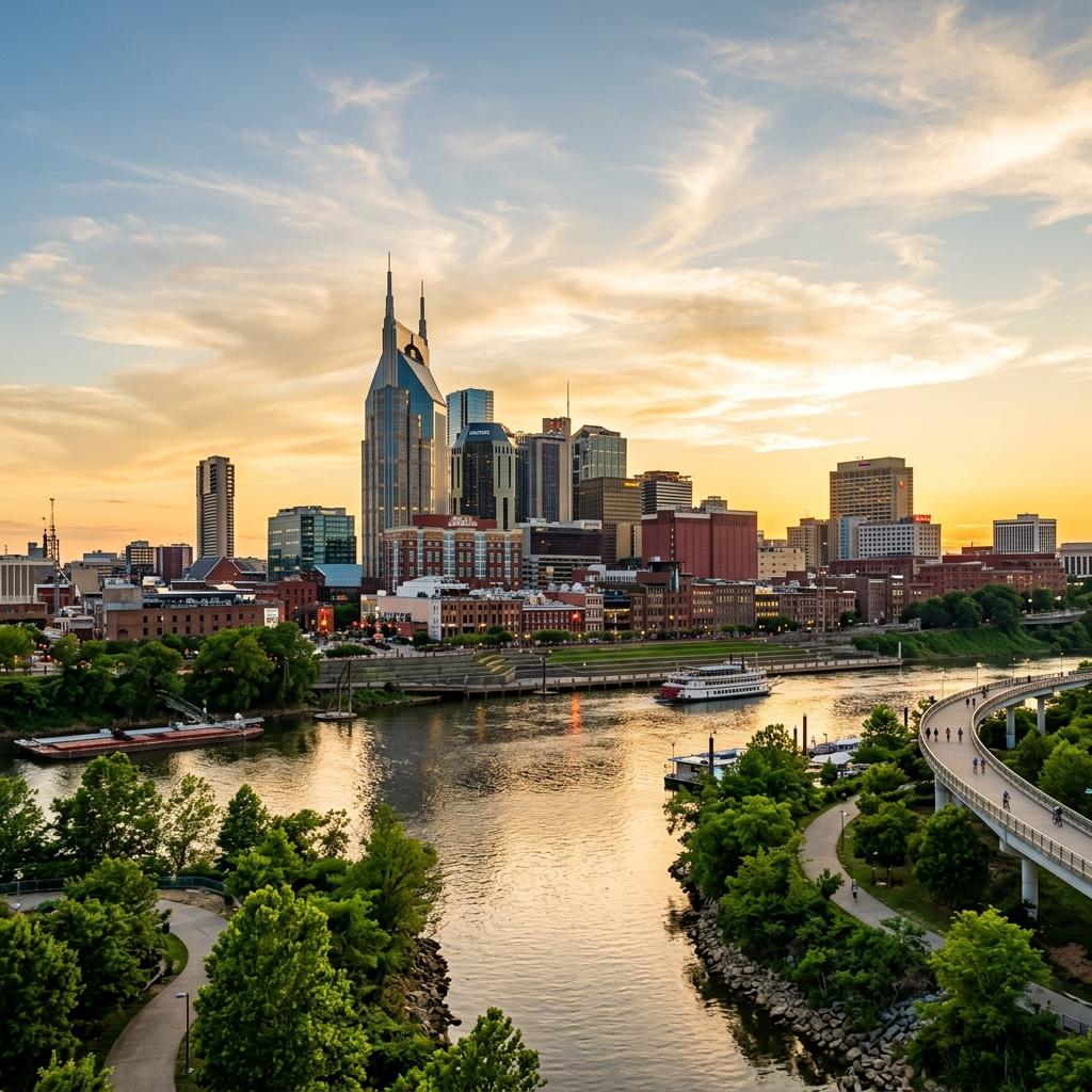 Nashville, Tennessee skyline at golden hour