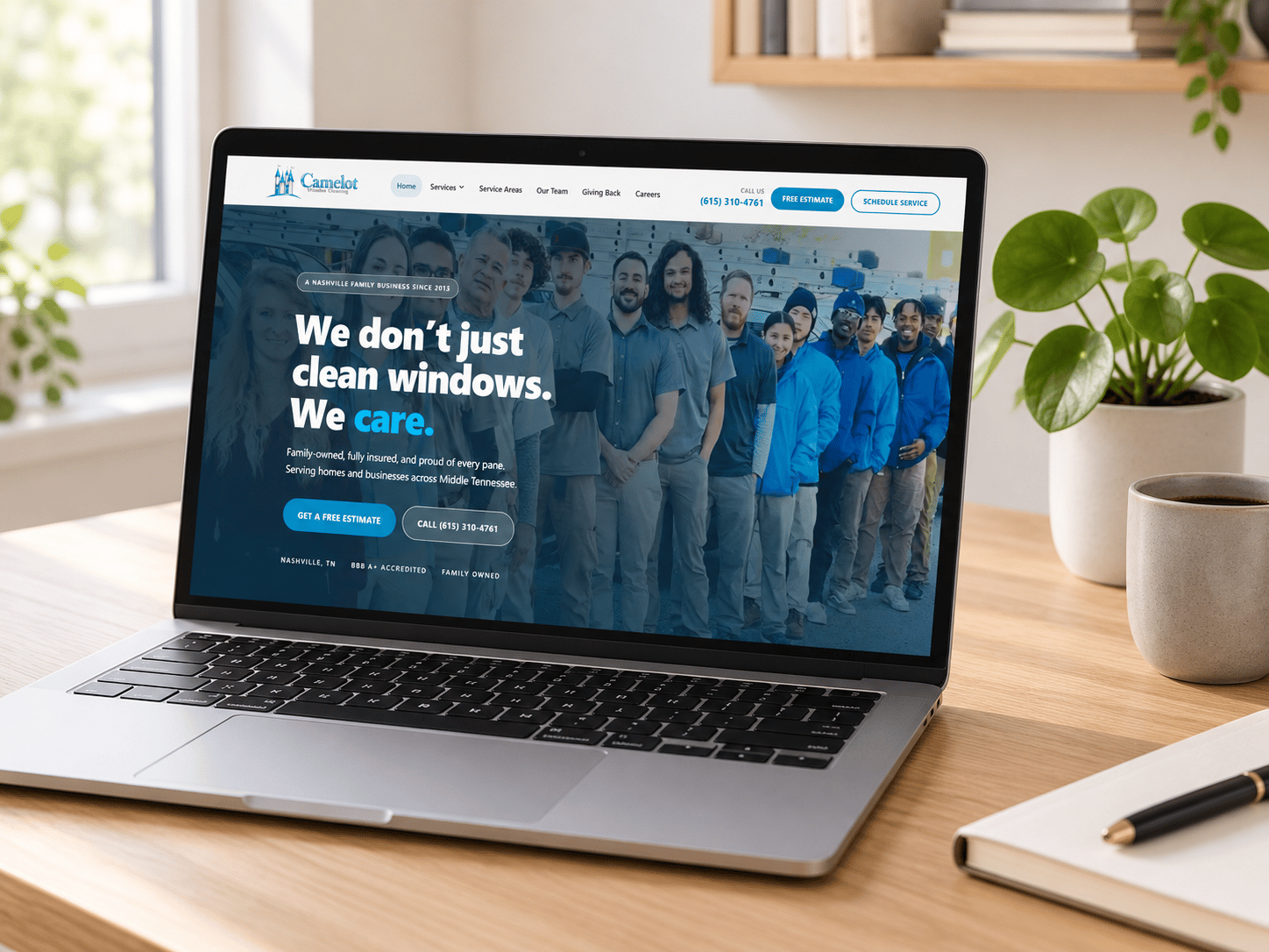 Modern website displayed on a laptop